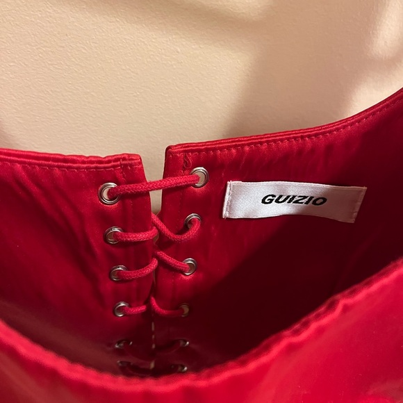 Danielle Guizio Satin Red Lace Up Bustier Corset - Picture 5 of 13